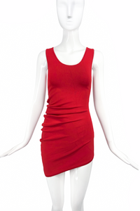 Calvin Klein Red 90's Minimal Body Con Asymmetrical Hem Ruched Dress