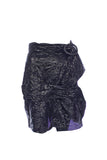 Carmen March Black Crinkled Silk - "Trash Bag" Nylon Fabric - Double Belted Mini Skirt
