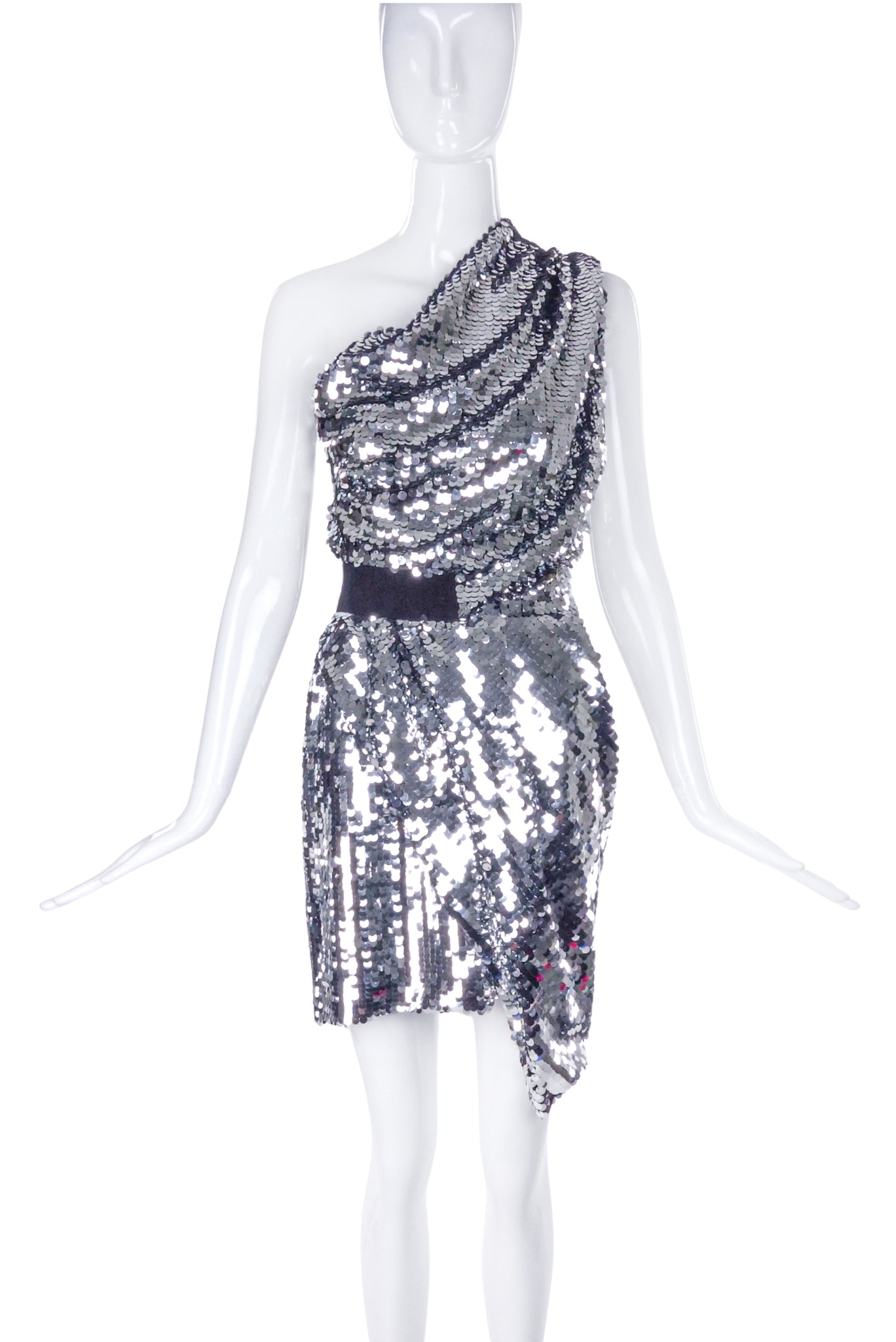 Carven Silver Sequin One Shoulder Dress PaumLosAngeles Carven Silver Sequin One Shoulder Dress PaumLosAngeles