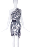Carven Silver Sequin One Shoulder Dress