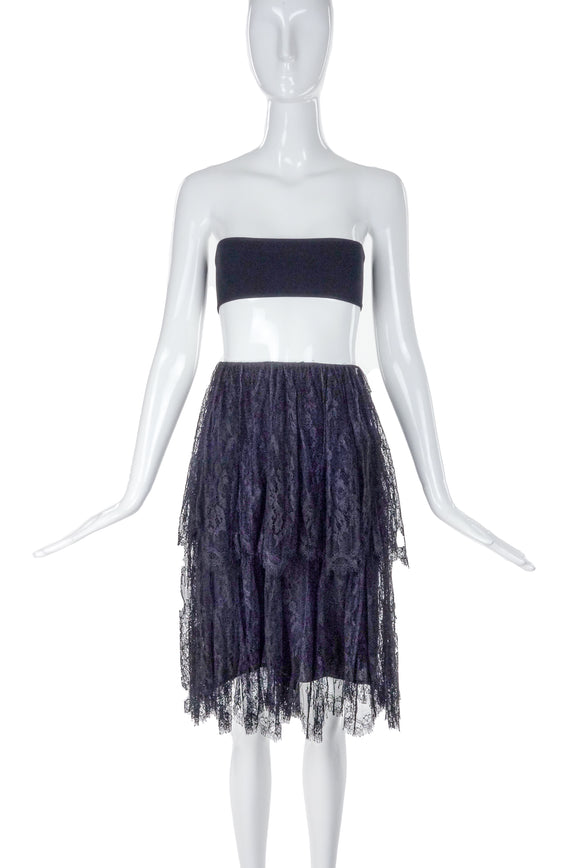 Chanel Black Floral Lace Tiered Skirt SS2001