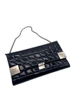 Chanel Black Patent Leather Chocolate Bar Chain Quilted Clutch with Chain Strap SS2001