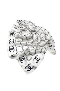 Chanel Black and White Silk CC Logo Oversize Scarf