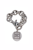 Chanel Silver Metal Logo Chain Link Bracelet