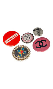Chanel Broaches / Button Pins Chanel Logo, Camille, Maltese Cross and Karl Lagerfeld