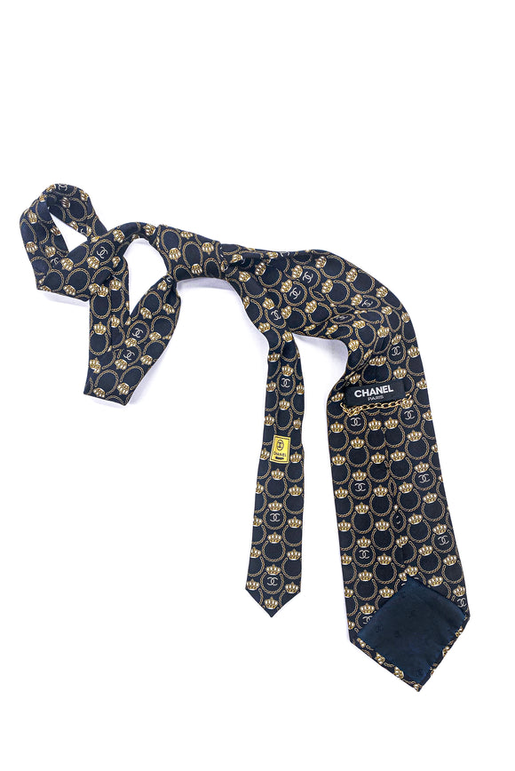 Chanel Tie with Gold Crown Print