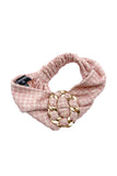 Chanel Pink Tweed Headband with Chain Link Detail