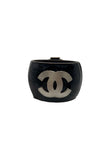 Chanel Black Resin Cuff Bracelet with Large Silver CC Logo