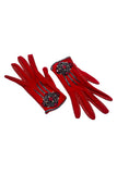 Chanel Red Leather and Jersey Embellished Gloves