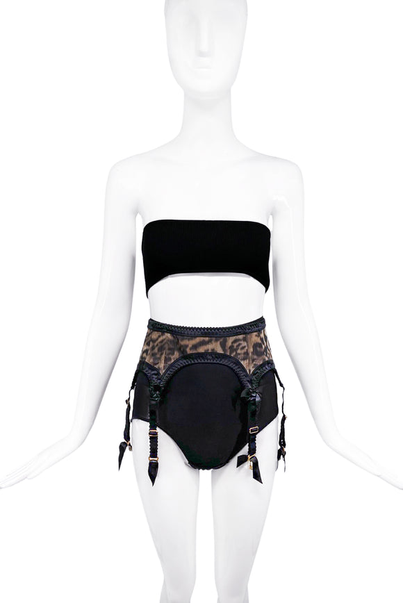 Christian Dior Leopard Print Garter Belt with Black Ruffle Details