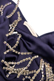 Christopher Kane Navy Midnight Black Asymmetric Cascading Crystal Fringe Satin Gown Dress PF2018