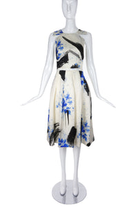 Christopher Kane White Fit and Flare Princess Dress with Paintbrush Print Resort2013