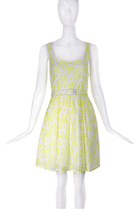 Christopher Kane White and Neon Yellow Eyelet Lace Dress