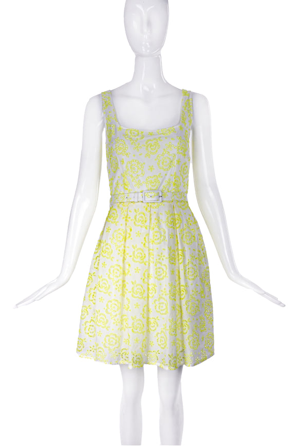 Christopher Kane White and Neon Yellow Eyelet Lace Dress PaumLosAngeles Christopher Kane White and Neon Yellow Eyelet Lace Dress PaumLosAngeles