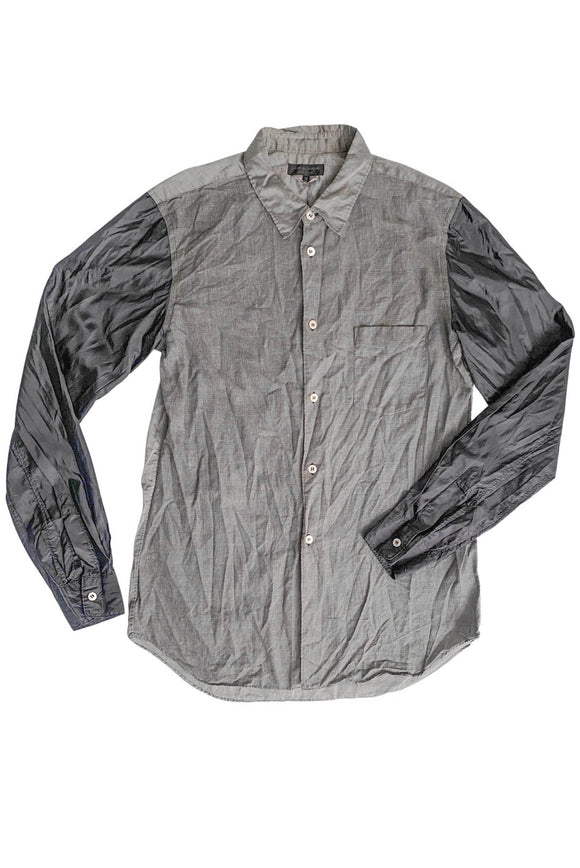 Comme des Garçons Homme Plus Grey Wrinkle Texture Button-Up Shirt with Black Nylon Sleeves*