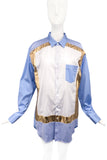 Comme des Garcons Blue White & Gold Lame Mosaic Patchwork Shirt