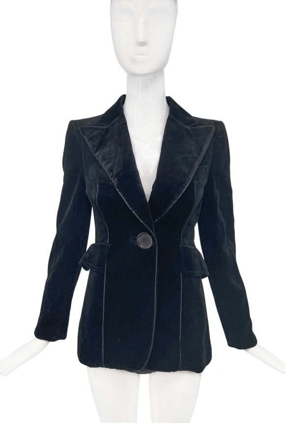 Costume National Black Velvet Extra Wide Lapel Single Button Tuxedo Suit Jacket Blazer