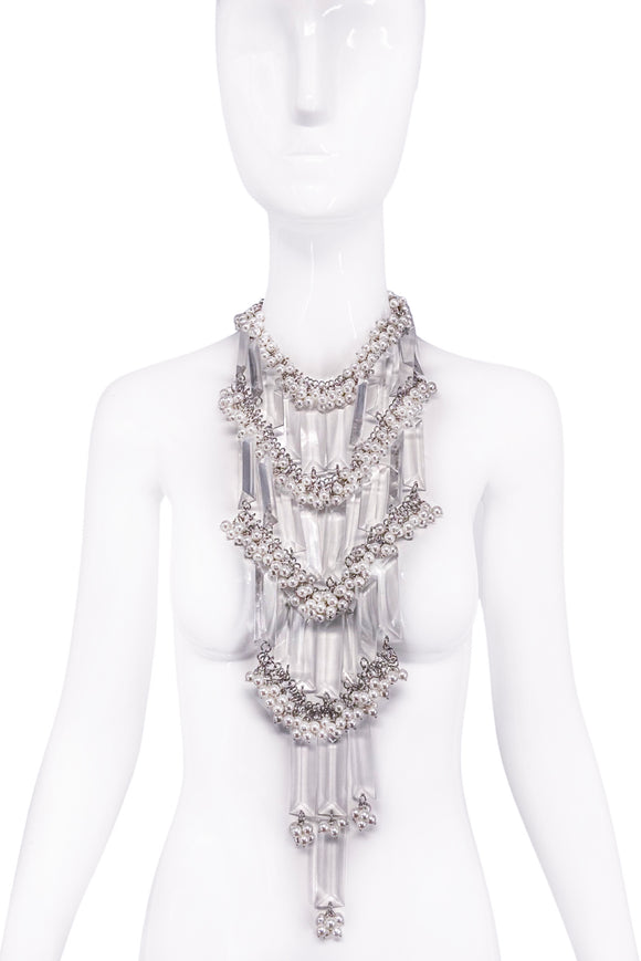 Courreges Pearl Crystal Prism Bib Necklace