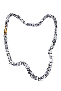 Cruize "Étienne" Silver Thick Mosaic Cable Chain Necklace with Gold Box Clasp