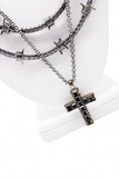Cruize "Julius" Silver Spike Thorn Double Layer Necklace and Vintage Cross Necklace