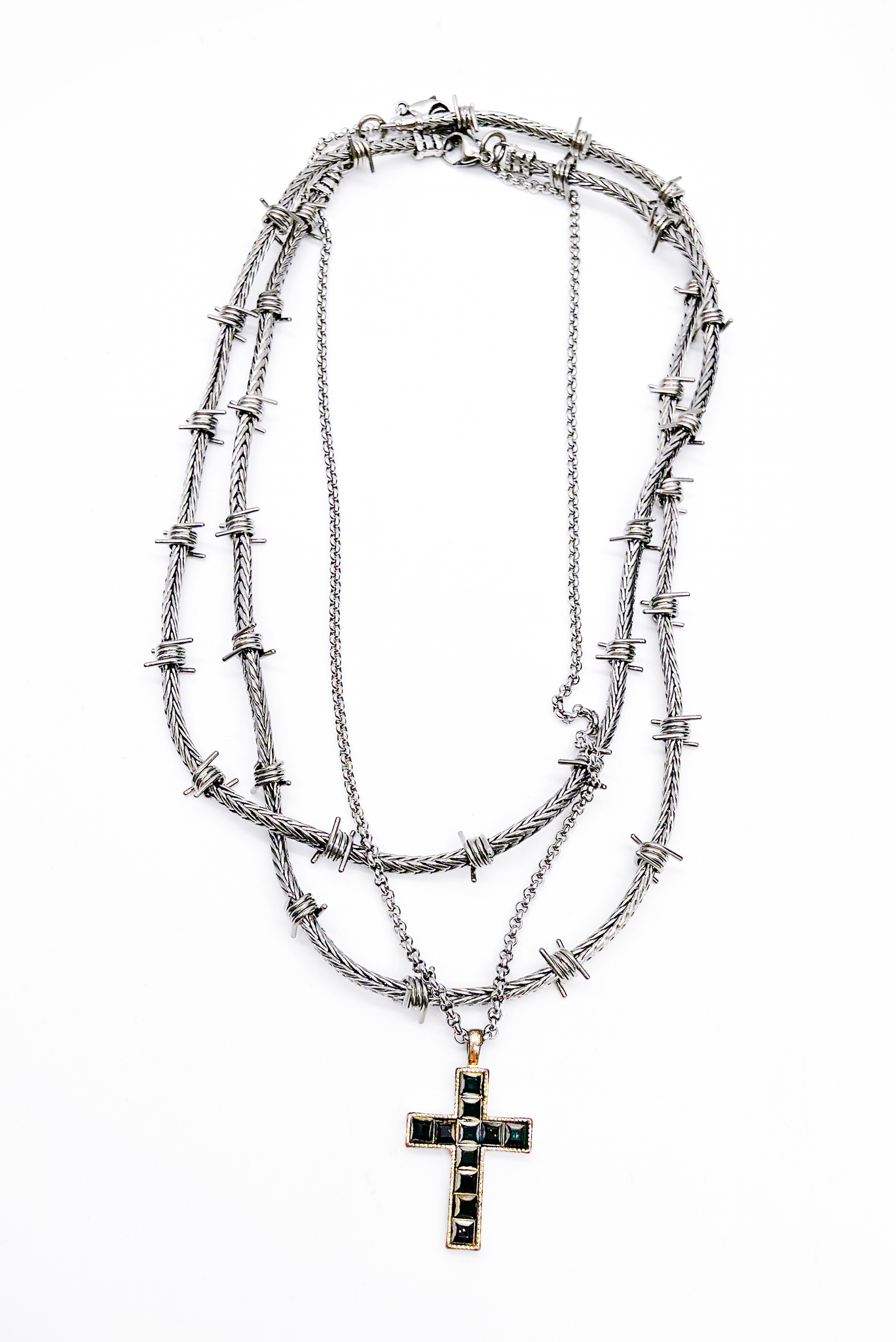 Pearls Before Swine Silver Two-Tone Double Thorn Cross Necklace Pearls  Before Swine