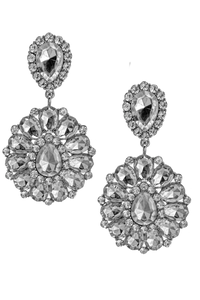 Vintage Silver Large Crystal Oval Earrings