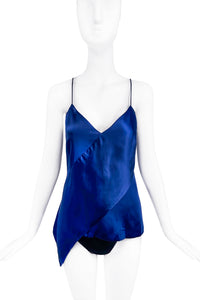 Cushnie Et Ochs Navy Blue Silk Satin Asymmetrical Camisole Top