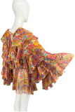 D&G Dolce Gabbana Multi Color Paisley Psychedelic Floral 1960's Print Ruffle Sleeve Sheer Chiffon Dress