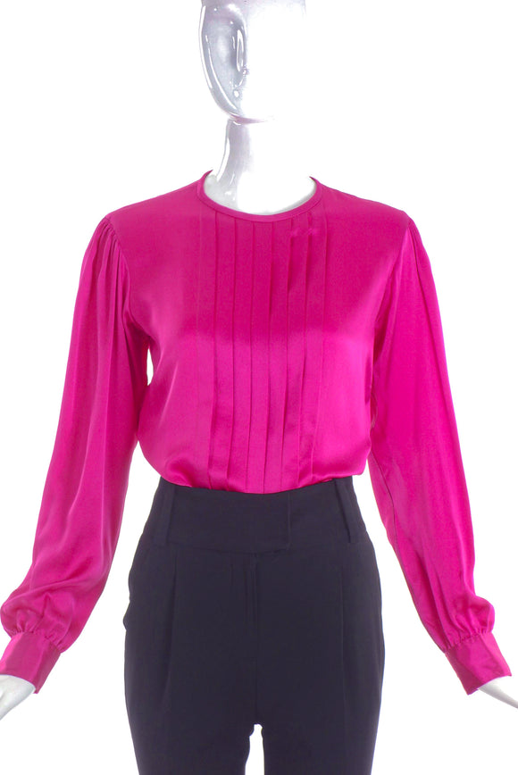 Saint Laurent Fuchisa Pink Silk Front Pleated Top - BOUTIQUE PURCHASE PRICE