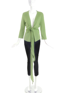 Givenchy Light Green V-Neck Top with Bow