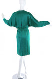Vintage Emerald Green Satin Silk Day Dress with Knotted Silk Buttons