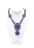 Lanvin Crystal and Sapphire Blue Costume Necklace with Geometric Crystal Pendent