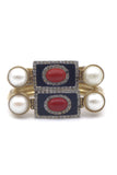Valentino Gold Cuff Bracelet with Jet Black and Round Red Enamel Detail
