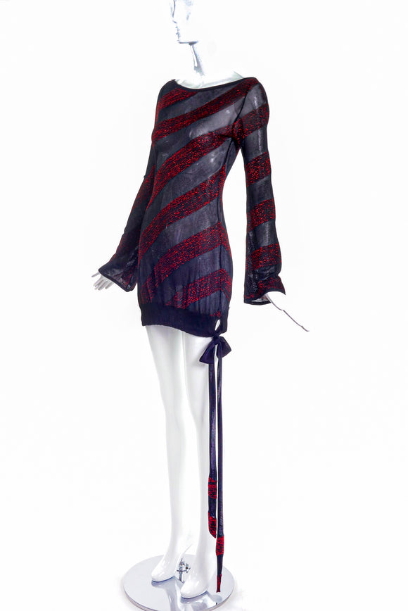 Alexander McQueen Sheer Mini Dress with Red Lurex Stripes