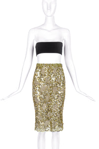 Vicky Tiel Luxurious Gold Lace Floral Skirt with Sequin Details - BOUTIQUE PURCHASE PRICE