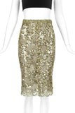 Vicky Tiel Luxurious Gold Lace Floral Skirt with Sequin Details - BOUTIQUE PURCHASE PRICE
