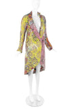 As Four Multi Color Pink Yellow Floral Lace Dress Coat with Kimono Belt