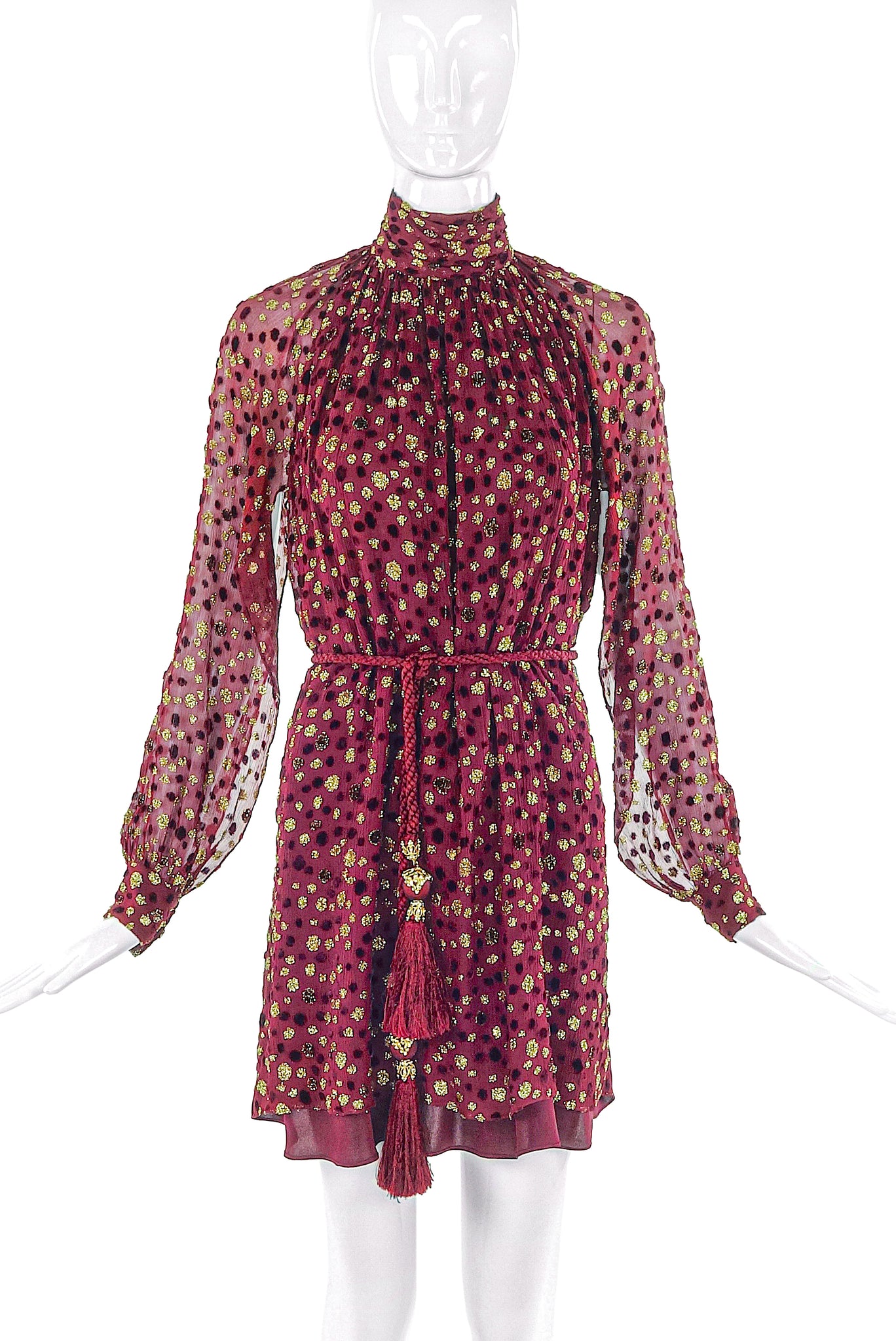 Loris Azzaro Burgundy Chiffon Mini Dress with Gold Lurex Dots and matc PaumLosAngeles Loris Azzaro Burgundy Chiffon Mini Dress with Gold Lurex Dots and matc PaumLosAngeles