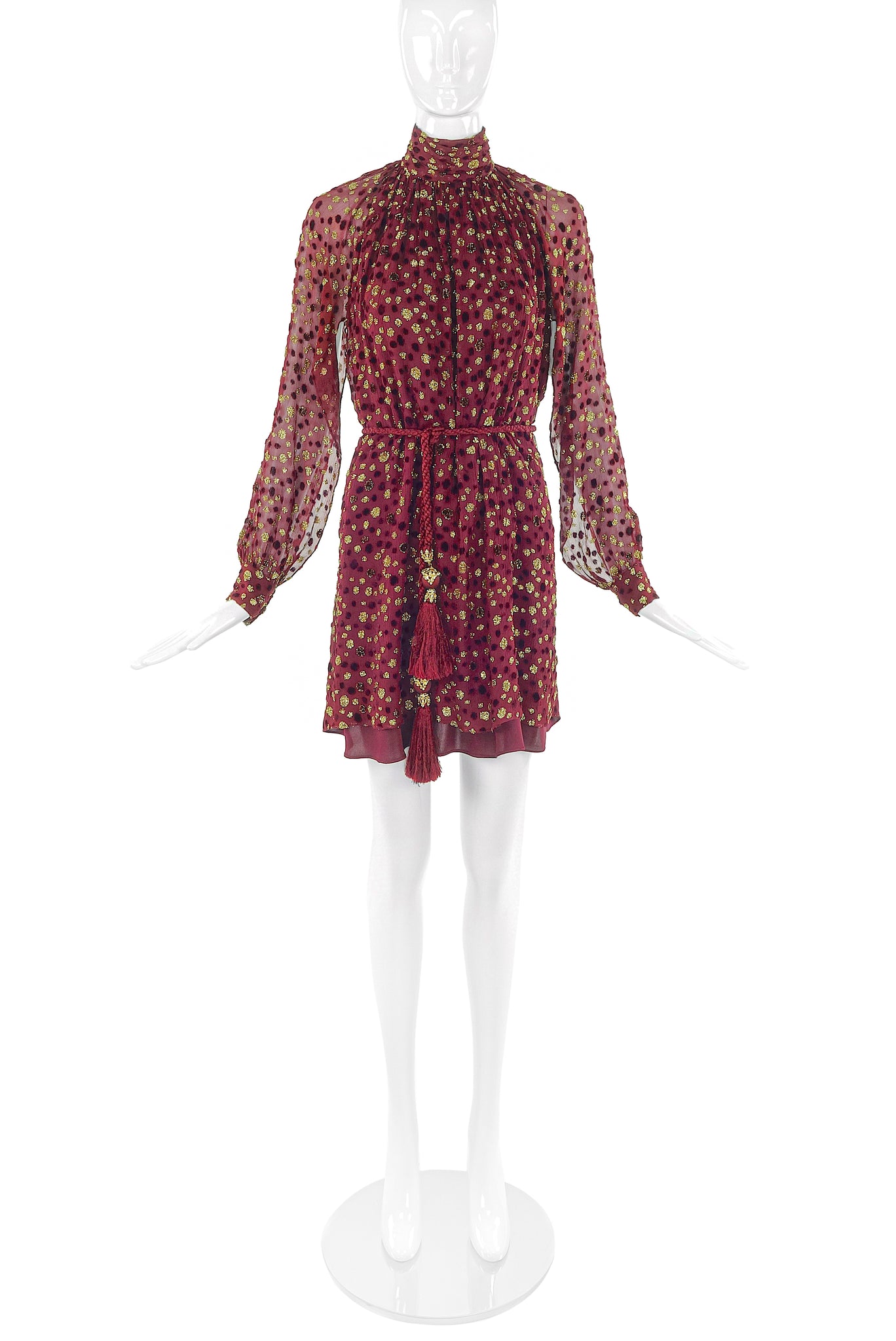 Loris Azzaro Burgundy Chiffon Mini Dress with Gold Lurex Dots and matc PaumLosAngeles Loris Azzaro Burgundy Chiffon Mini Dress with Gold Lurex Dots and matc PaumLosAngeles