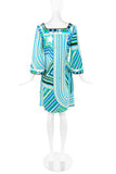 Emilio Pucci Green and Blue Classic Print Midi Shift Dress with Star SS2008 - BOUTIQUE PURCHASE PRICE