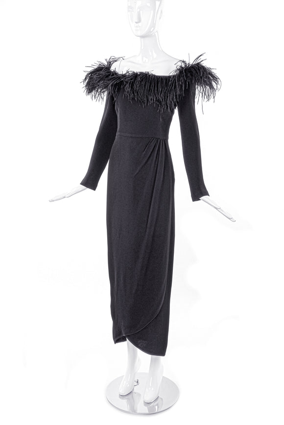 Valentino Night Black Cocktail Dress with Feather Neckline Gown