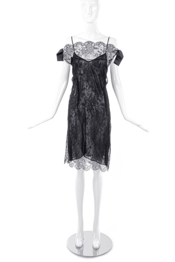 Alessandro Dell'Acqua Black Lace and Chiffon Negligee Dress