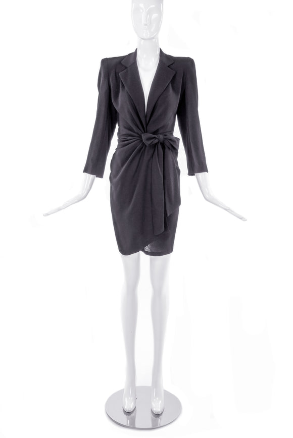 Donna Karan Black Jersey Tuxedo Jacket Wrap Mini Dress