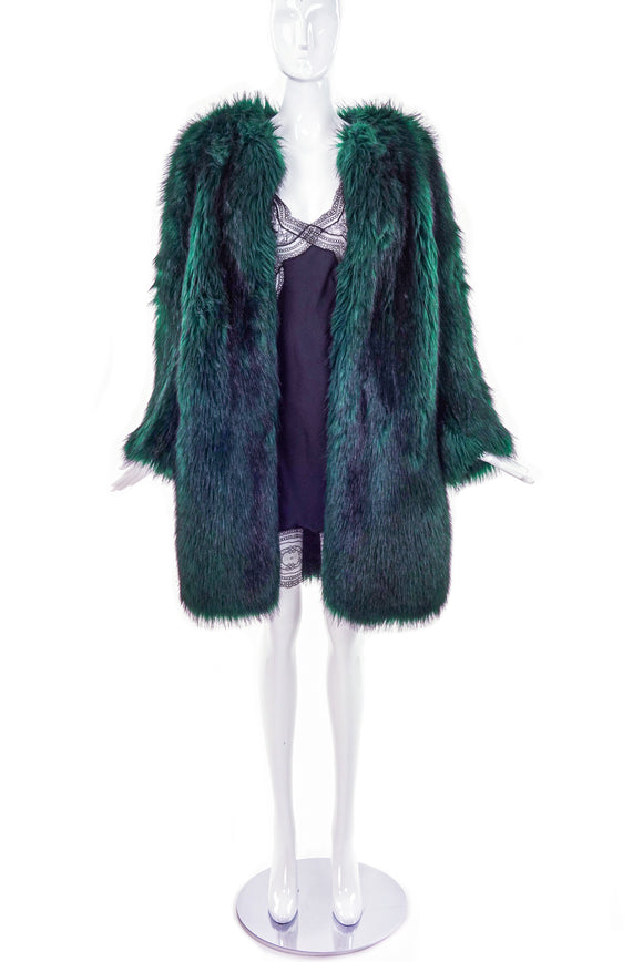 Dries Van Noten Emerald Green Faux Fur Coat