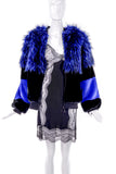 Vintage Blue and Black Graphic Faux Fur Jacket
