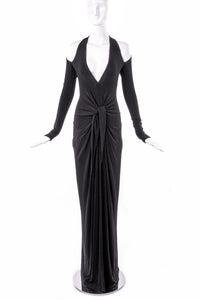 Donna Karan Black BodyCon Gown Dress with Cut-Out Shoulders