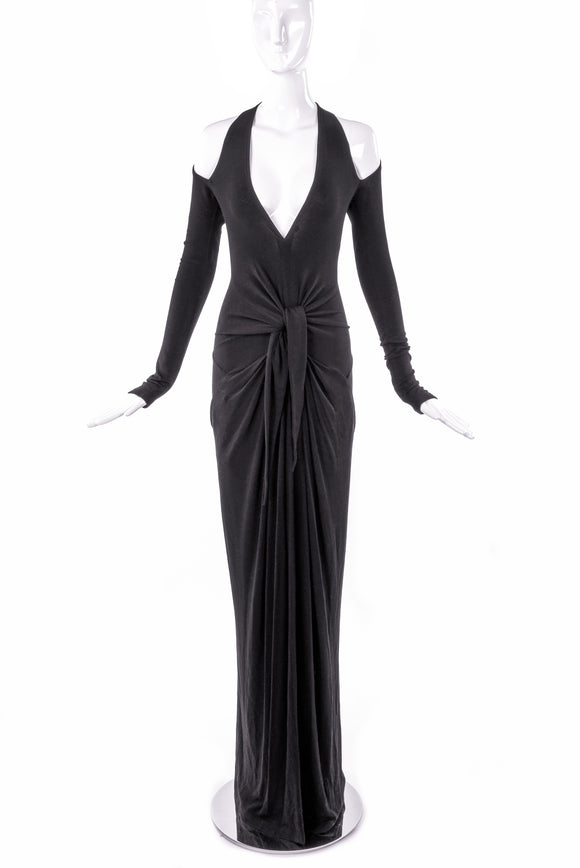 Donna Karan Black BodyCon Gown Dress with Cut-Out Shoulders