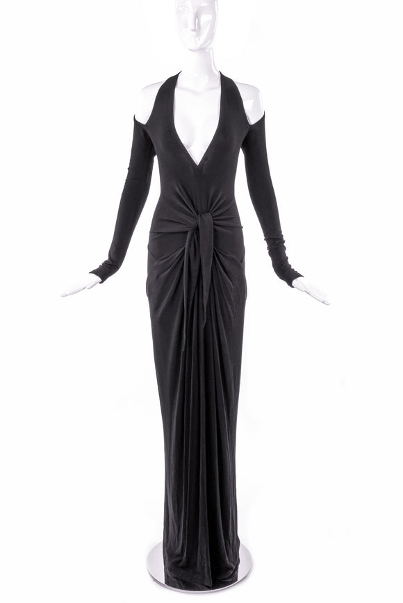 Donna Karan Black BodyCon Gown Dress with Cut-Out Shoulders PaumLosAngeles Donna Karan Black BodyCon Gown Dress with Cut-Out Shoulders PaumLosAngeles