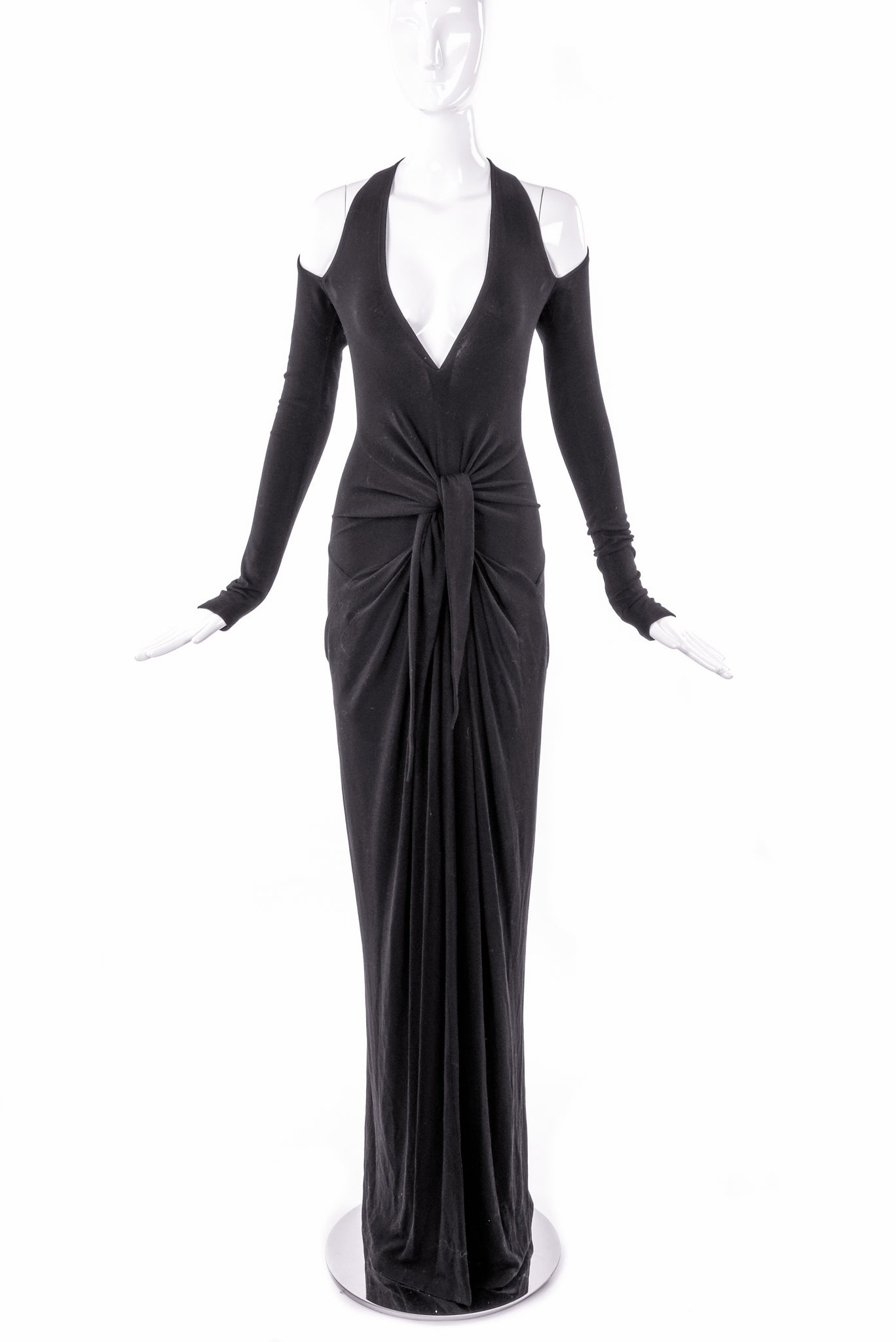 Donna Karan Black BodyCon Gown Dress with Cut-Out Shoulders PaumLosAngeles Donna Karan Black BodyCon Gown Dress with Cut-Out Shoulders PaumLosAngeles