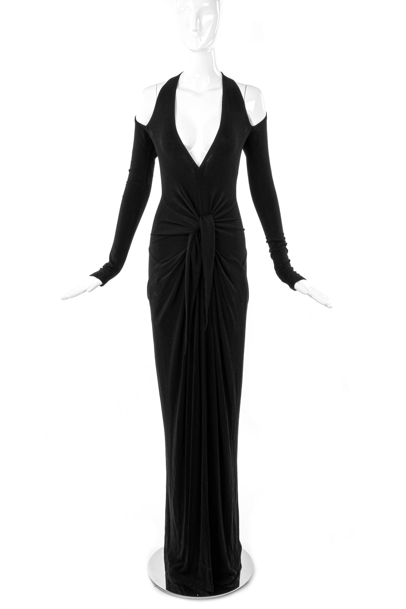 Donna Karan Black BodyCon Gown Dress with Cut-Out Shoulders PaumLosAngeles Donna Karan Black BodyCon Gown Dress with Cut-Out Shoulders PaumLosAngeles